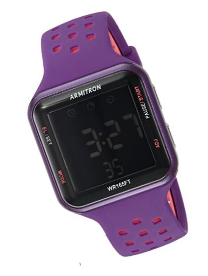 Armitron Sport Unisex 40/8417PUR Pink Accented Digital Chronograph Purple Perforated Silicone Strap Watch