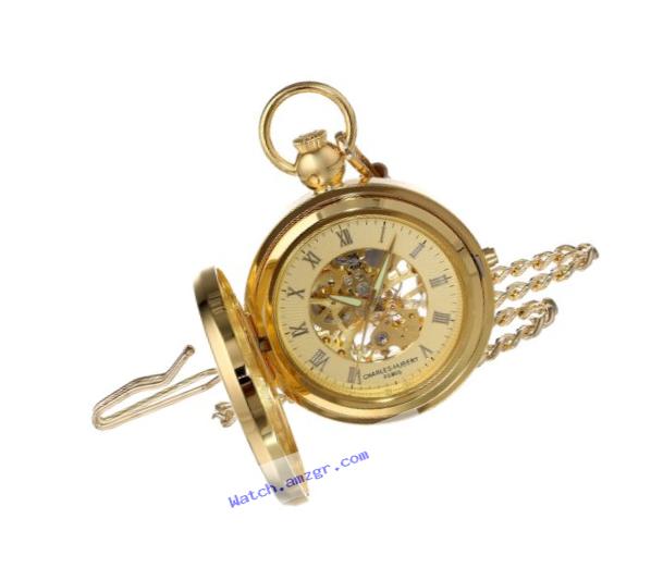 Charles Hubert 3848 Gold-Plated Mechanical Picture Frame Pocket Watch