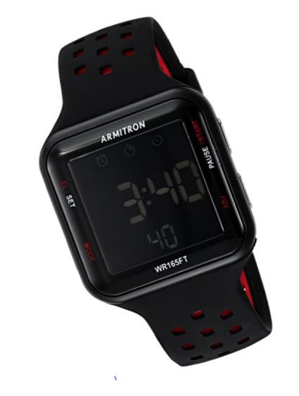Armitron Sport Unisex 40/8417BRD Red Accented Digital Chronograph Black Perforated Silicone Strap Watch