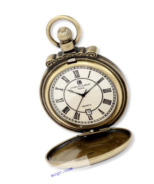 Charles-Hubert Paris 3863-G Classic Gold-Plated Antiqued Finish Quartz Pocket Watch