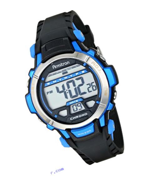 Armitron Sport Unisex 45/7036BLU Blue Accented Digital Chronograph Black Resin Strap Watch