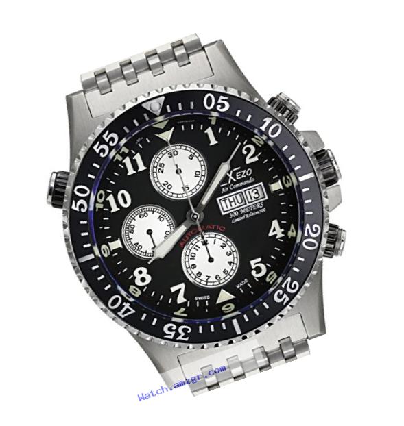 Xezo Men??s Air Commando Diver, Big Pilot Swiss Automatic Valjoux 7750 Chronograph.  2nd Time Zone. Day, Date. Waterproof 30 Bars. Designer Wrist Watches